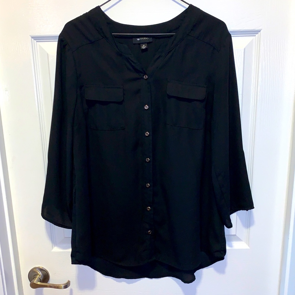 AB Studio womens top M black 3/4 sleeve